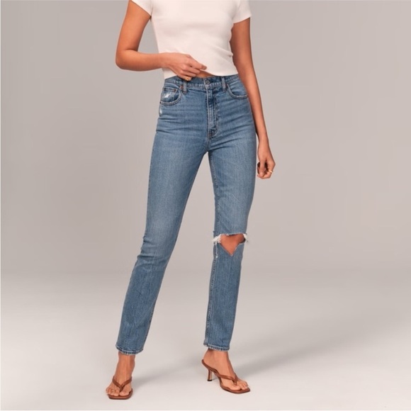 Abercrombie & Fitch 90s Slim Straight High Rise Jeans Size 24 / 00 Medium Wash - Picture 1 of 7
